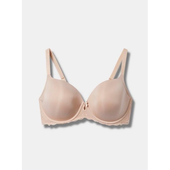 Torrid Curvy 42H Beige Full Coverage Plunge Perfect T-Shirt Bra Lace Trim - Picture 4 of 10